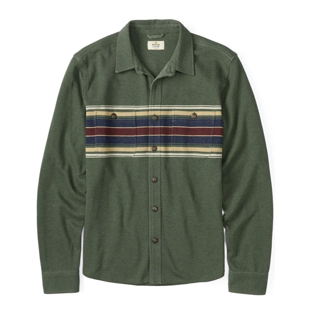 $148 NEW MARINE LAYER Mens Small Green Pacifica Stretch Twill Button Shirt